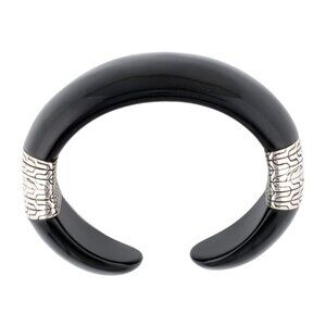 JOHN HARDY STERLING SILVER 925 BLACK NEPHRITE CHAIN WIDE KICK CUFF BRACELET